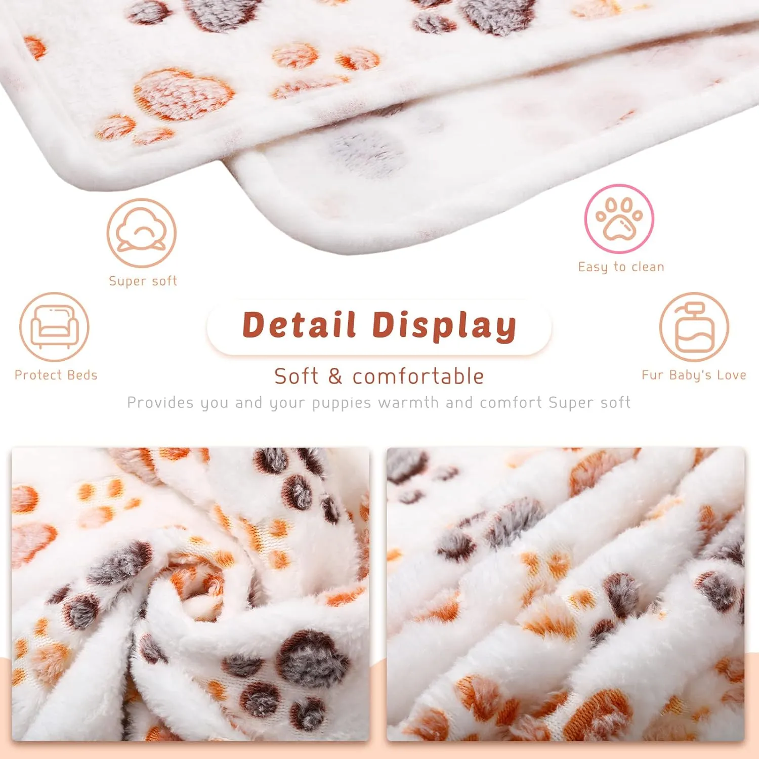 Tegeme 8 Pcs Fleece Dog Blankets for Small Dogs Cat Soft Coral Velvet Warm Sleep Mat Fluffy Dog Paw Print Blanket for Kitten Doggy Small Animal(24 x 16 Inch,White)