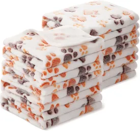 Tegeme 8 Pcs Fleece Dog Blankets for Small Dogs Cat Soft Coral Velvet Warm Sleep Mat Fluffy Dog Paw Print Blanket for Kitten Doggy Small Animal(24 x 16 Inch,White)
