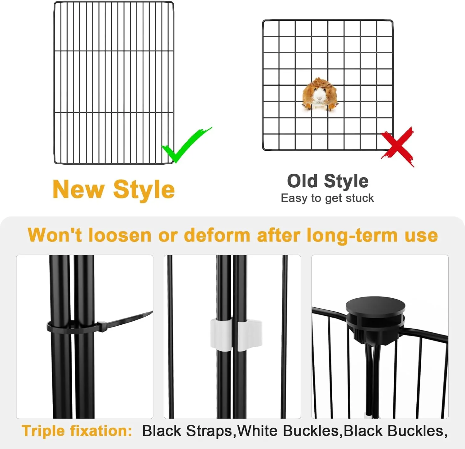 Tresbro Guinea Pig Cage with Top Cover & 12 Panels, Triple Fixing Measures Small Animal Playpen with Waterproof PVC Liner & One-Motion Hooks, 48 x 24 x 16 C&C Grids Cage for Bunny, Hedgehog, Hamster