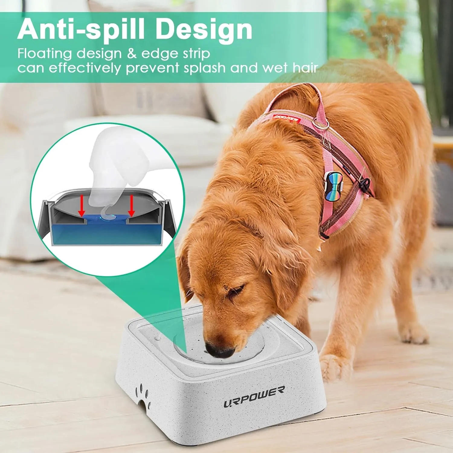 URPOWER 2.5L Dog Water Bowl 85oz Large Capacity No Spill Dog Bowl Cat Water Bowl with Eco-Friendly Material Slow Water Feeder Pet Water Dispenser Vehicle Carried Travel Water Bowl for Dogs, Cats &Pets