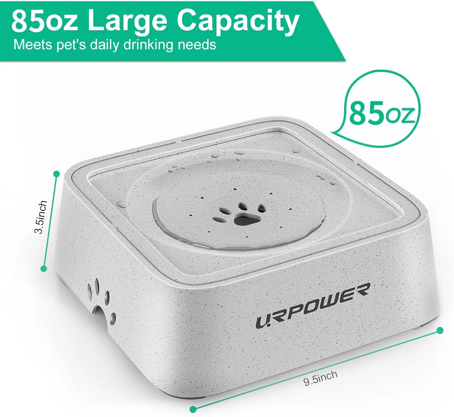 URPOWER 2.5L Dog Water Bowl 85oz Large Capacity No Spill Dog Bowl Cat Water Bowl with Eco-Friendly Material Slow Water Feeder Pet Water Dispenser Vehicle Carried Travel Water Bowl for Dogs, Cats &Pets