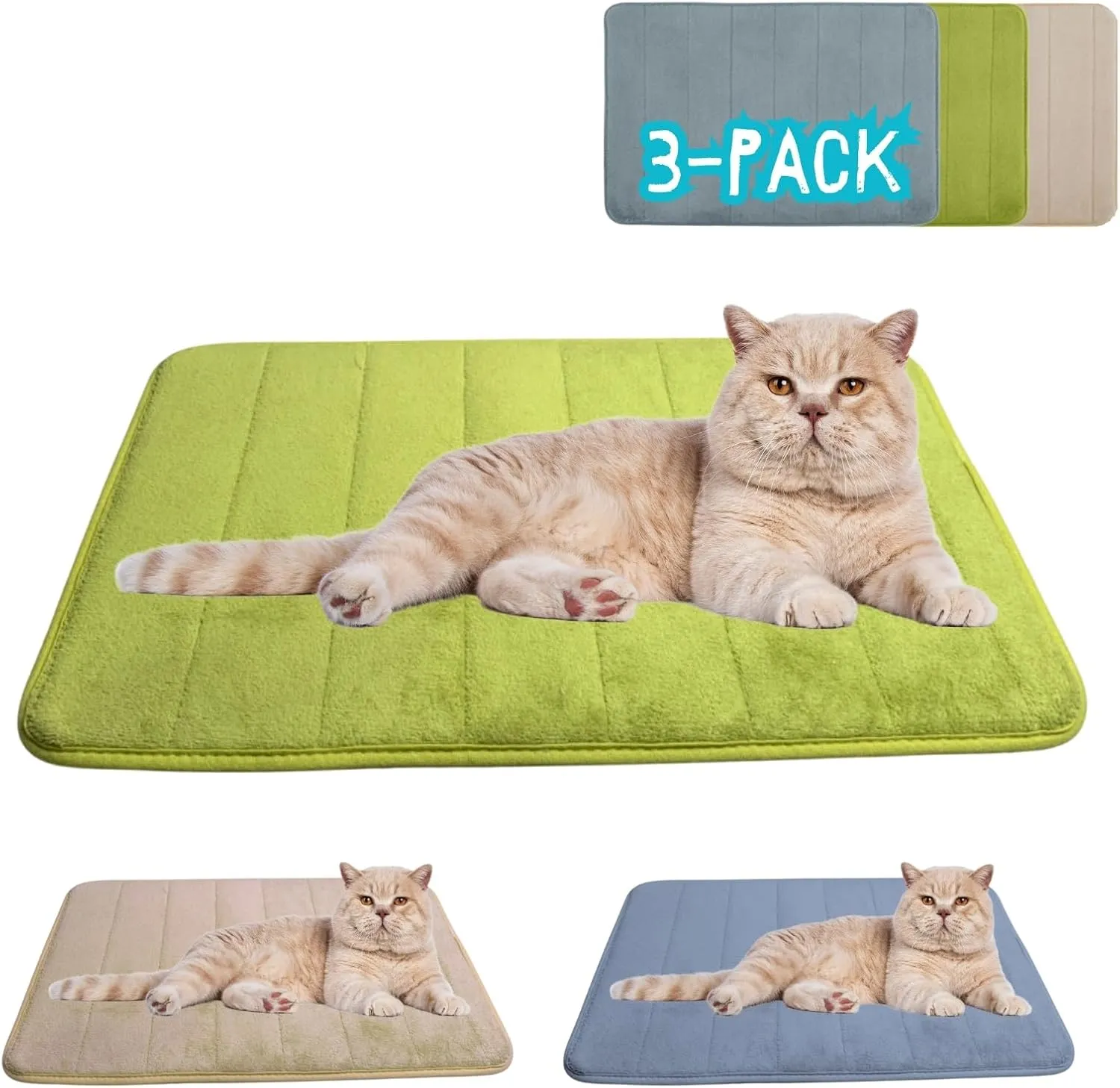 Washable Pet Bed Mat (23.6 x 15.8 Inch)  3-Pack for Indoor/Outdoor Use, Soft Sleeping Mat for Cats, Small Pets, Kitty, Puppy, Rabbit  Cozy Bedding Pads for Pets Up to 20lbs