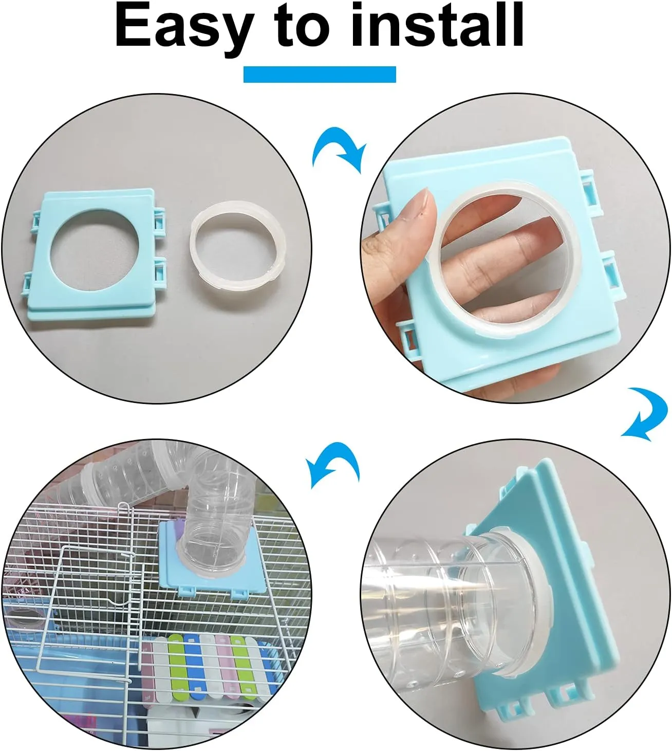 WishLotus Hamster Tunnel Pipe Fittings, 4pc 2.3 Inches Cage Tunnel Connector, External Interface Accessories Module (Blue, 2pc)