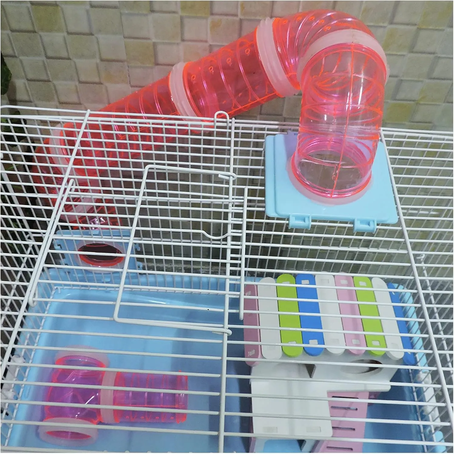 WishLotus Hamster Tunnel Pipe Fittings, 4pc 2.3 Inches Cage Tunnel Connector, External Interface Accessories Module (Blue, 2pc)