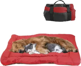 YOFANG Outdoor Travel Dog Bed,Portable Crate Mat Waterproof Anti-Slip, Kennel Pad Washable,Pet Camping Beds Ripstop 1600D Nylon Fabric,Easy to Clean for for Large Medium Dogs or Cats,Red,36"x25"