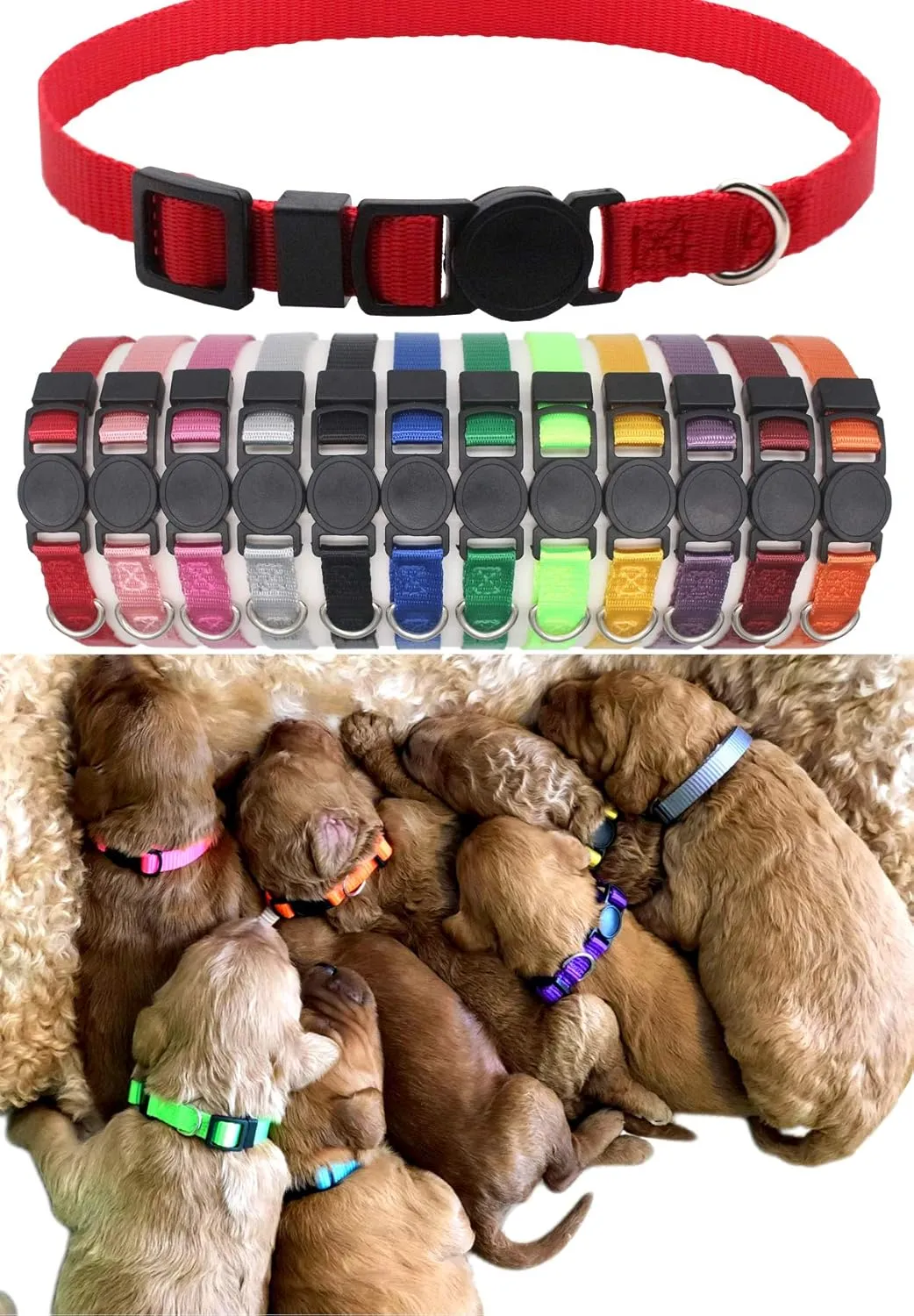 YOY 12 pcs/Set Soft Nylon Puppy Whelping ID Collars - Adjustable Breakaway Litter Collars Baby Dog ID Bands Pet Identification for Breeders with Record Keeping Charts, Neck 7" - 10.2"