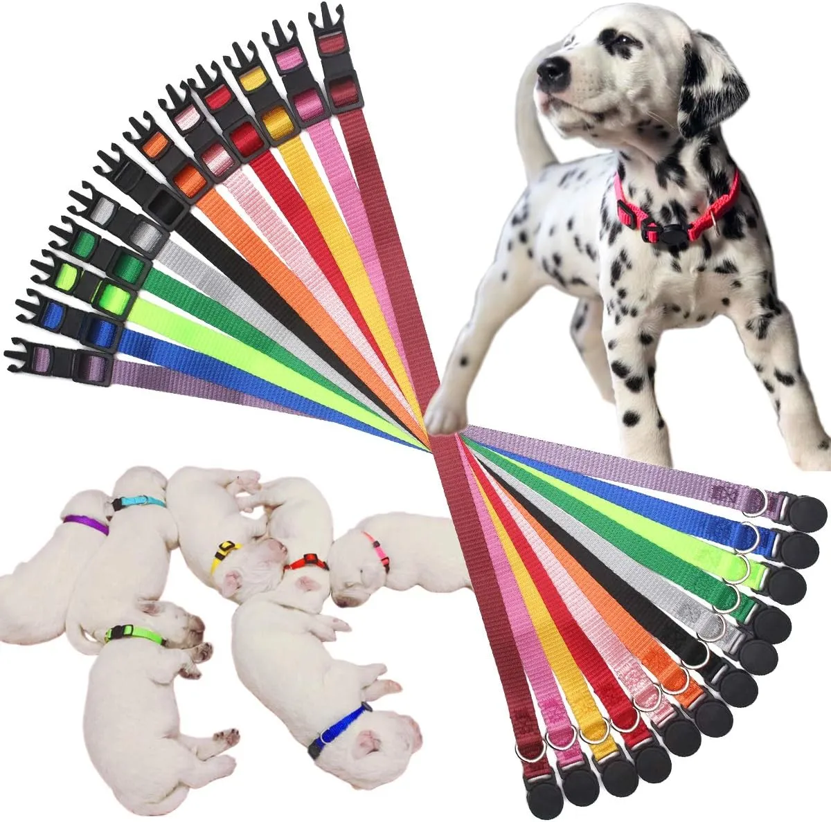 YOY 12 pcs/Set Soft Nylon Puppy Whelping ID Collars - Adjustable Breakaway Litter Collars Baby Dog ID Bands Pet Identification for Breeders with Record Keeping Charts, Neck 7" - 10.2"
