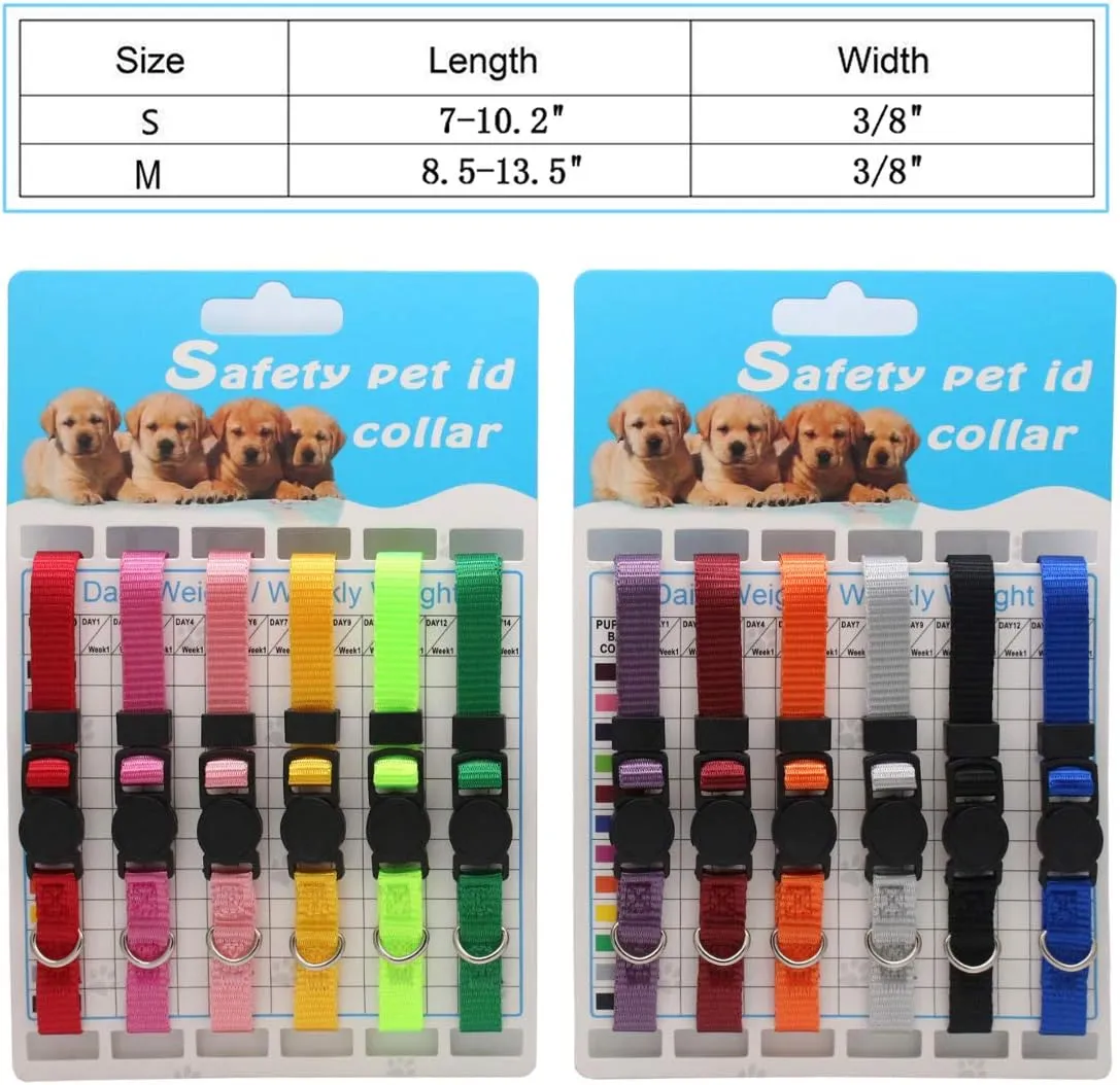 YOY 12 pcs/Set Soft Nylon Puppy Whelping ID Collars - Adjustable Breakaway Litter Collars Baby Dog ID Bands Pet Identification for Breeders with Record Keeping Charts, Neck 7" - 10.2"